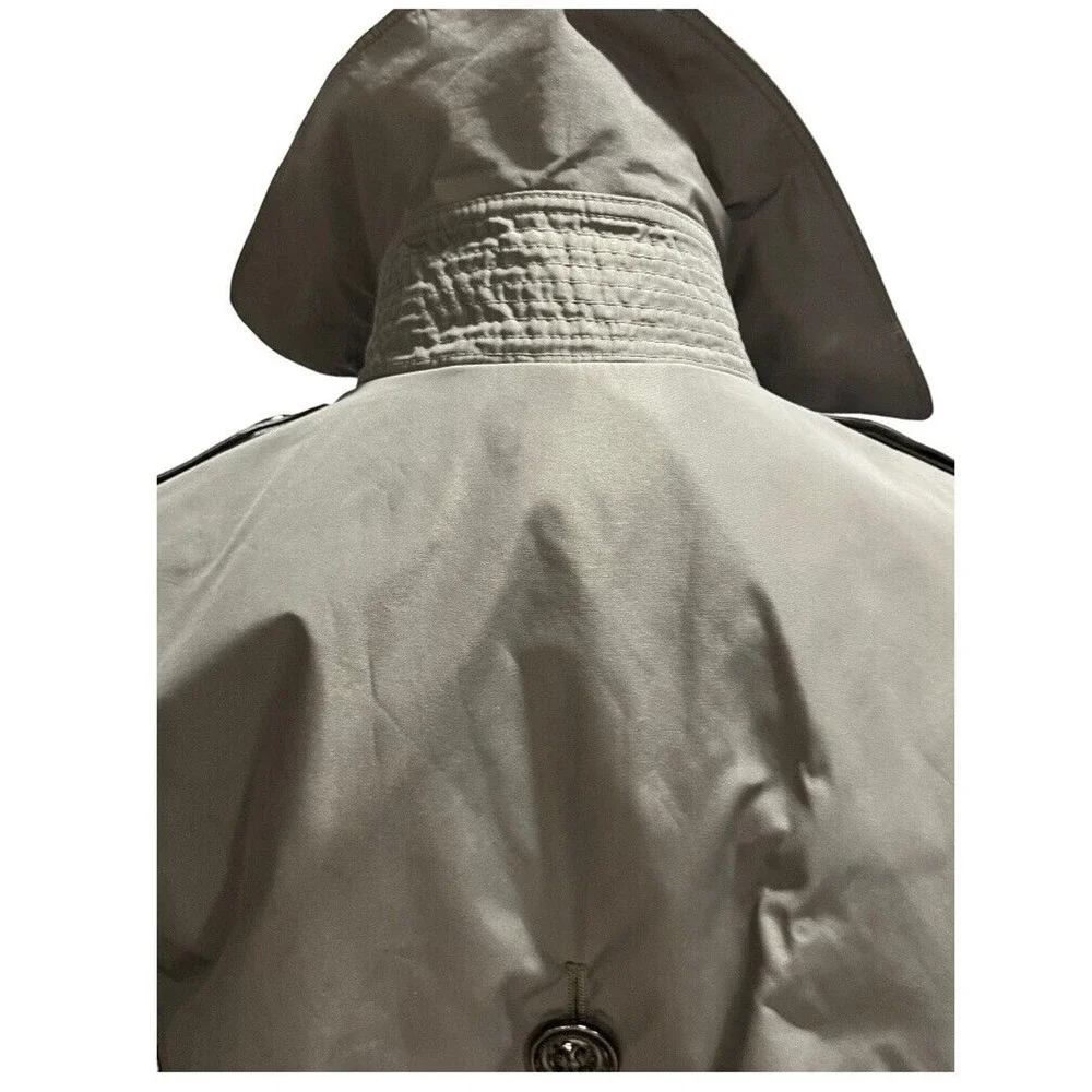 Burberry London Double Breasted Belted Gray Green Ruffled Trench Coat Sz US 6 - Picture 15 of 16